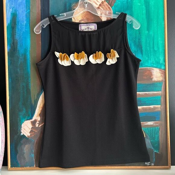 Mamatoyoe Elegant Black Tank Top with Floral Accents Small - Picture 1 of 16